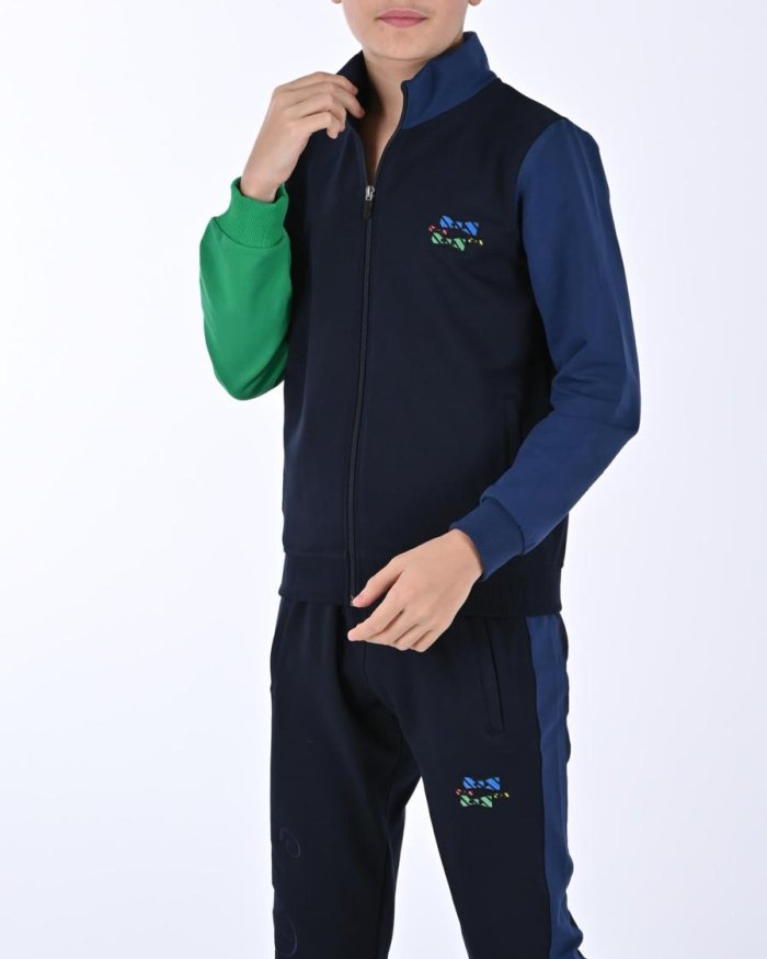 Boys Tracksuit; Navy Blue & Green; Polyester; Available 6yrs, 8yrs